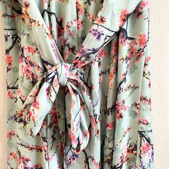 Darling London Size 8 Green Pink  Maxi Dress Sleeveless Floral Tie Back Lined - Picture 11 of 16